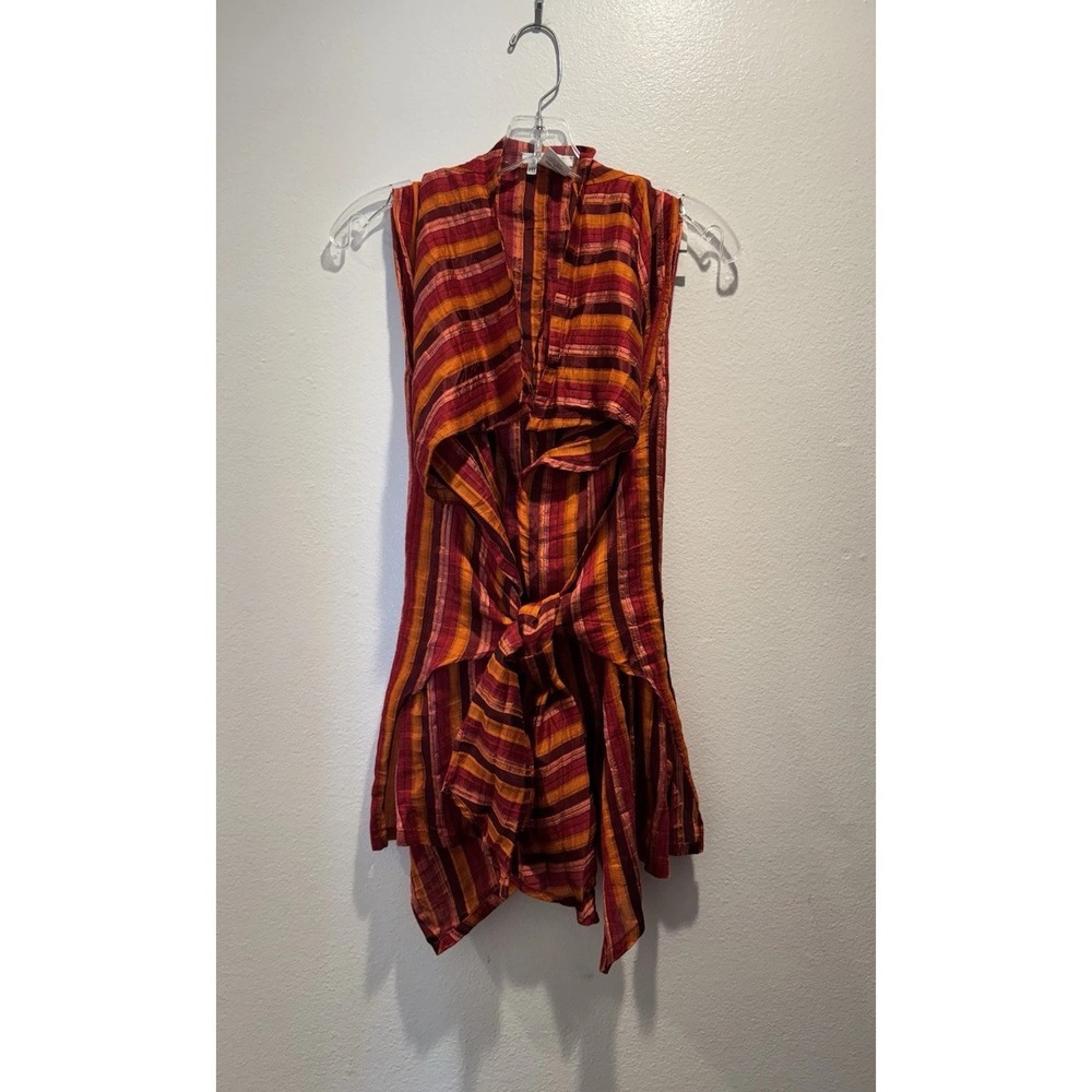 Naracamicie Nara Camicie Colorful Linen Tie Front Top Vest Artsy‎ Slits Striped